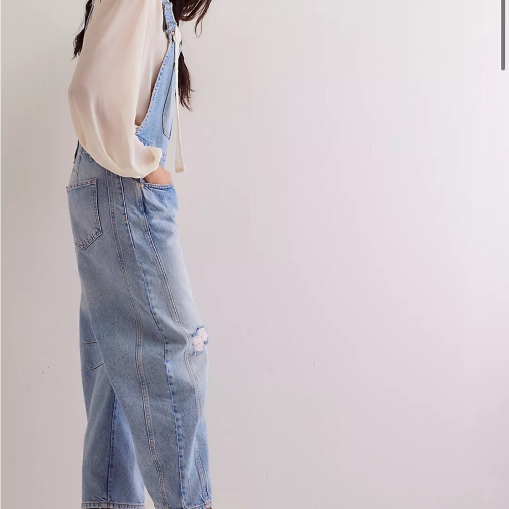 Free People Light Blue Denim Jumpsuit